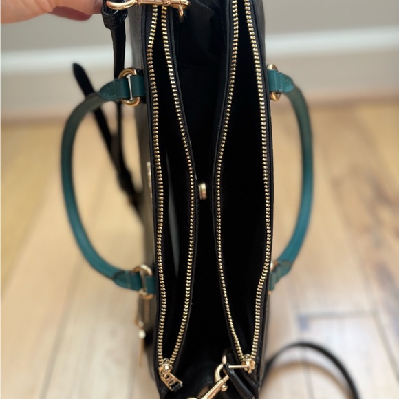 Coach Surrey Carryall Black Satchel w/ Ostrich Embossed Teal Leather Handles - Picture 14 of 15